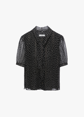 [EBM OUTLET] 도트 패턴 하프 슬리브 블라우스