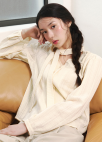 [Exclusive]브이넥 타이 블라우스_LIGHT YELLOW_5