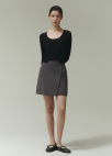 [Exclusive]비대칭 미니랩 스커트_DARK GREY_9