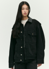 [시즌오프]레더 배색 데님 워크자켓_BLACK_6