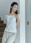 [Exclusive]오프숄더 배색 블라우스_WHITE_6