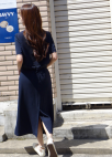 [시즌오프]텍스처 블록 슬릿 스커트_DARK NAVY_5