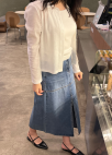 [Exclusive]H라인 데님 롱 스커트_BLUE_11