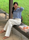 [잇미샤몰단독]오프숄더형 카라 블라우스_BLUE_9