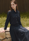 [Exclusive]텍스처 플리츠 롱 스커트_NAVY_11