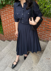 [Exclusive]텍스처 플리츠 롱 스커트_NAVY_13