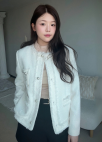 브로치 포인트 트위드 자켓_IVORY_5