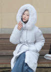 폭스 후드 트리밍 구스다운 롱 패딩_LIGHT GREY_14