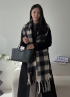 블랙 체크 프린지 머플러_BLACK_7