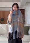 블루 체크 프린지 머플러_SKY BLUE_6