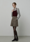 센터 플리츠 미니 스커트_DARK BEIGE_8