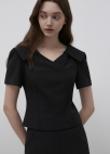 [Exclusive]오픈 카라 페미닌 블라우스_BLACK_4