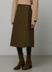 체크 슬릿 울 스커트_KHAKI_5