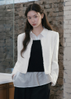 [Exclusive]프린지 텍스처 노카라 크롭 자켓_IVORY_8
