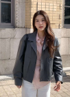 페이크 레더 카라 자켓_DARK GREY_5