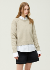 [시즌오프]텍스처 크루넥 니트 풀오버_LIGHT KHAKI_5