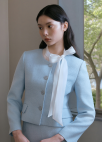 [Exclusive]메탈 버튼 트위드 크롭 자켓_SKY BLUE_4