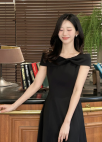 [Exclusive]리본 숄더 롱 원피스_BLACK_9