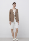 버튼 포인트 브이넥 칼라리스 자켓_BROWN_7