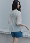[Exclusive] 스트라이프 텍스쳐 루즈핏 셔츠 블라우스_LIGHT BEIGE_6