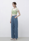 도트 와이드 데님 팬츠_BLUE_6