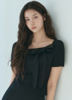 [Exclusive]리본 포인트 스퀘어넥 탑_BLACK_5