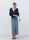 사선 프론트 데님 롱 스커트_BLUE_5