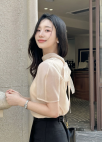 [Exclusive]하프 슬리브 시어 블라우스_LIGHT PINK_12