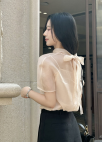 [Exclusive]하프 슬리브 시어 블라우스_LIGHT PINK_13