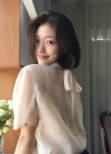 [Exclusive]하프 슬리브 시어 블라우스_LIGHT PINK_23
