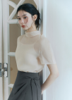 [Exclusive]하프 슬리브 시어 블라우스_LIGHT PINK_5