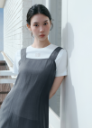 [Exclusive]스퀘어넥 슬리브리스 레이어드 원피스_DARK GREY_5