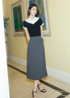 [Exclusive]랩 디테일 미디 스커트_DARK GREY_5