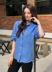 백 슬릿 라글란 린넨100 셔츠_BLUE_9
