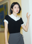 [Exclusive] 레이어드 카라 셔츠 니트탑_BLACK_6