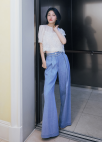 턱 와이드 데님 밴딩 팬츠_BLUE_5