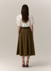 가죽 벨티드 플레어 스커트_OLIVE_11