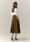 가죽 벨티드 플레어 스커트_OLIVE_8