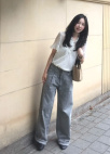 와이드 턱 데님 팬츠_GREY_11
