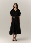 셔링 볼륨 A라인 스커트_BLACK_7