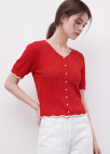 칼라 라인 브이넥 하프 슬리브 가디건_RED_5