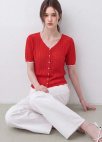 칼라 라인 브이넥 하프 슬리브 가디건_RED_6