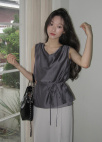 [Exclusive]카울넥 슬리브리스 블라우스_DARK GREY_14