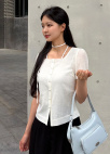 스퀘어넥 하프 슬리브 블라우스_IVORY_14
