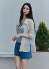 [Exclusive]배색 라인 리브 슬리브리스 탑_GREY_10