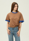 언밸런스 배색 포인트 티셔츠_BROWN_9