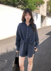 [시즌오프][EXCLUSIVE] 트위스트 린넨 셔츠 셋업_NAVY_8