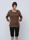 [Exclusive]오픈 니트 라운드넥 풀오버_BROWN_5