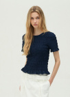 [시즌오프]셔링 스모킹 하프 슬리브 블라우스_NAVY_5