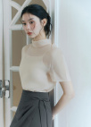 [Exclusive]하프 슬리브 시어 블라우스_LIGHT PINK_4